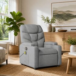 Massage Recliner Chair Grey Fabric Manual Recline Vibration Armchair Lounge
