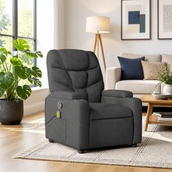 Massage Recliner Chair Grey Fabric Manual Reclining Armchair with Vibration