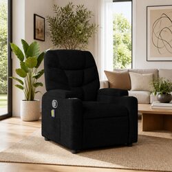 Massage Recliner Chair Black Fabric Manual Recline 6 Vibration Points Armchair