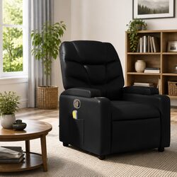 Massage Recliner Chair Black Faux Leather Manual Reclining 6 Massage Points USB