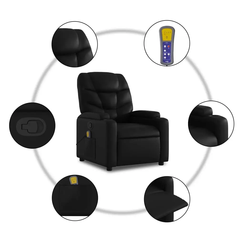Massage Recliner Chair Manual Reclining 6 Massage Points Black Faux Leather