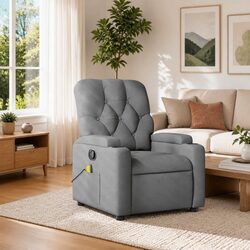 Massage Recliner Chair Grey Fabric Manual Recline Vibration Armchair Lounger