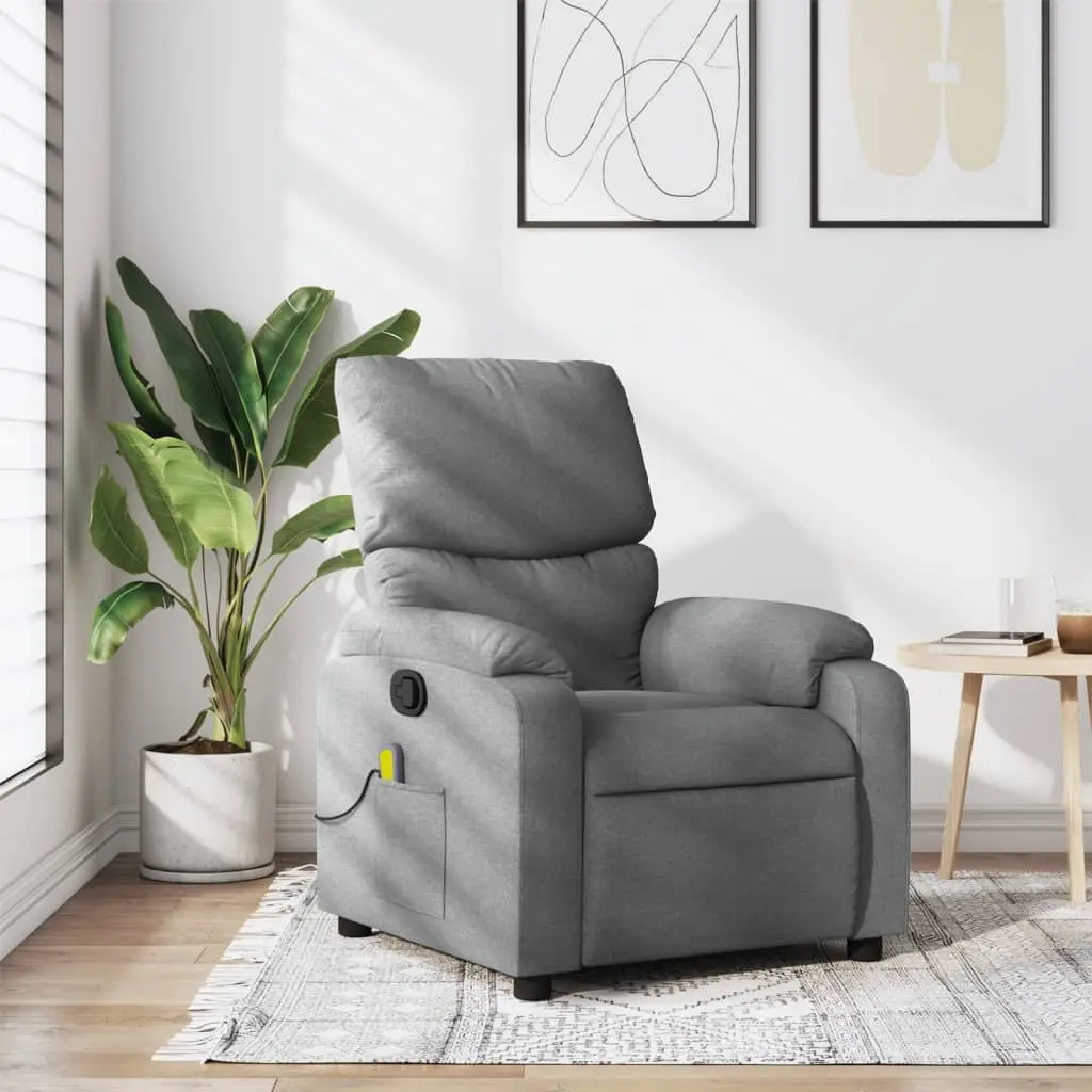 Massage Recliner Chair Grey Fabric Manual Recline Armchair Vibration Relaxation