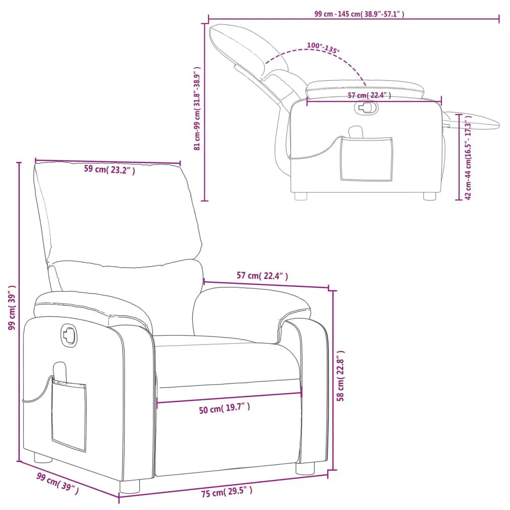 Massage Recliner Chair Grey Fabric Manual Recline Armchair Vibration Relaxation
