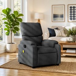 Massage Recliner Chair Grey Fabric Manual Recline Vibration Armchair Lounge