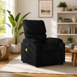 Massage Recliner Armchair Black Fabric Manual Recline 6 Vibration Points