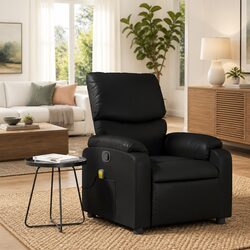 Massage Recliner Chair Black Faux Leather Manual Recline Vibration Armchair