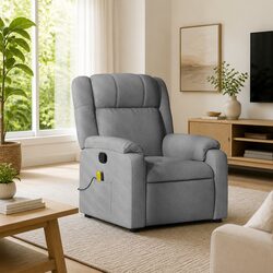 Massage Recliner Chair Light Grey Fabric Manual Reclining Armchair Lounge Seat