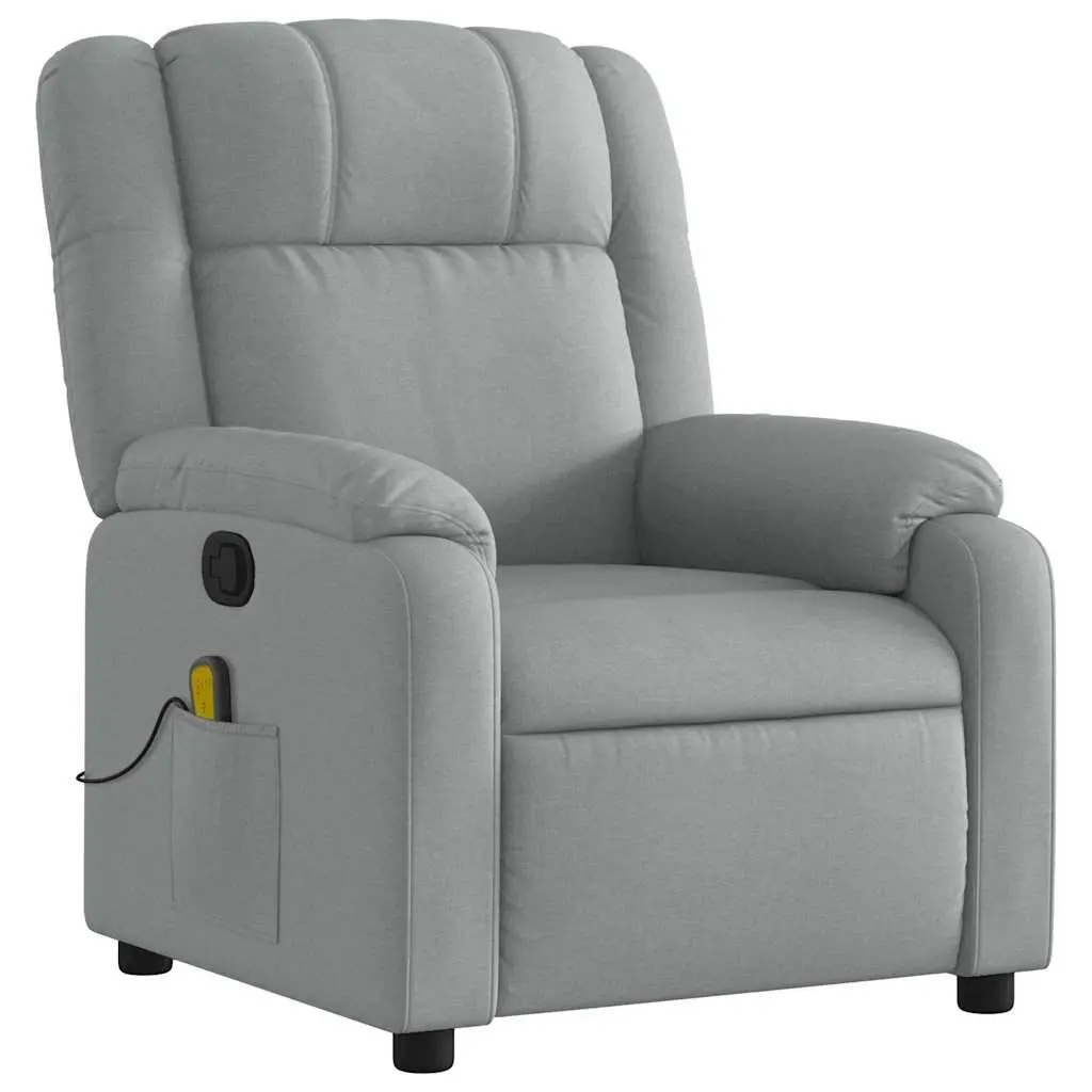 Massage Recliner Chair Manual Reclining Light Grey Fabric with Vibration Massage Feature