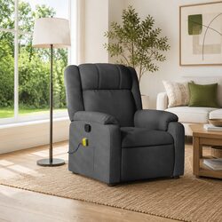 Massage Recliner Chair Dark Grey Fabric Manual Recline Vibration 6 Points