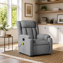 Massage Recliner Chair Manual Adjustable Footrest Armchair Grey Fabric Relaxing
