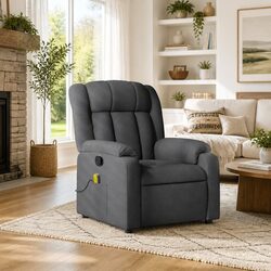 Massage Recliner Chair Grey Fabric Manual Recline 6 Vibration Points Armchair