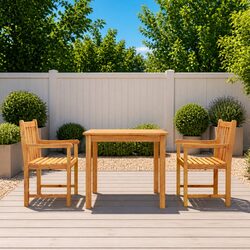 3 Piece Garden Dining Set Solid Acacia Wood Outdoor Furniture Brown Table Chairs