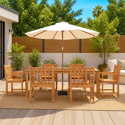 7 Piece Garden Dining Set Solid Acacia Wood Outdoor Furniture Brown