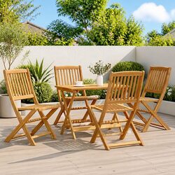5 Piece Folding Garden Dining Set Solid Acacia Wood Outdoor Patio Furniture
