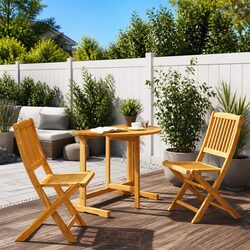 Folding Garden Dining Set 3 Piece Outdoor Bistro Table Chairs Solid Wood