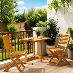 Folding Garden Dining Set 3 Piece Outdoor Bistro Table Chairs Wood Patio