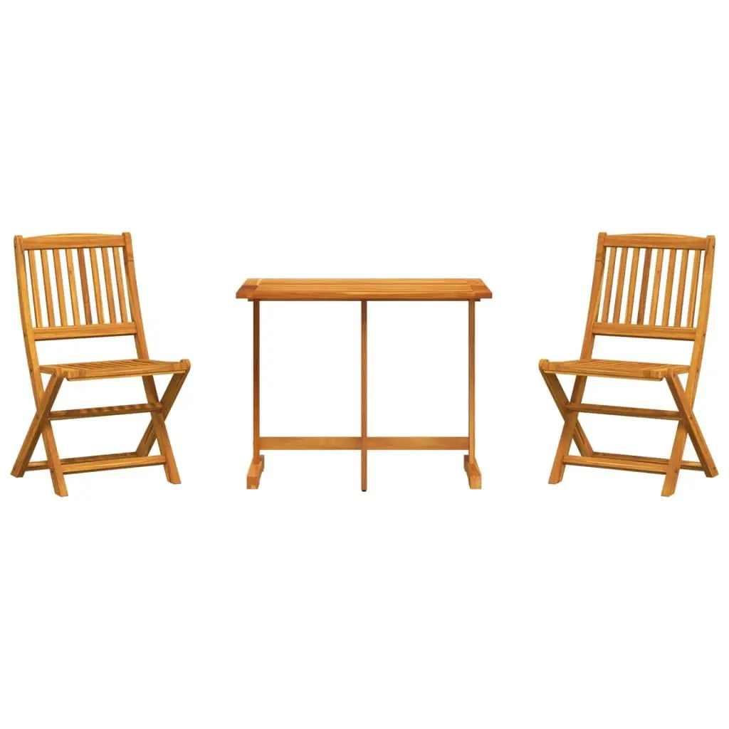 Folding Garden Dining Set 3 Piece Outdoor Bistro Table Chairs Solid Acacia Wood Brown
