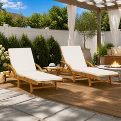 Sun Loungers Set 2 pcs with Pull Out Table Solid Wood Acacia Reclining Outdoor