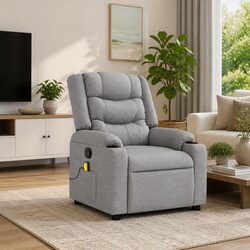 Massage Recliner Chair Grey Fabric Manual Recline Vibration Armchair Lounge