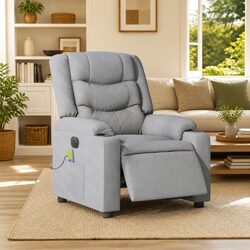 Electric Massage Recliner Chair Grey Fabric Armchair Vibration Adjustable