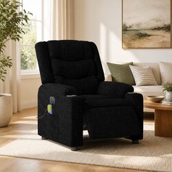 Electric Massage Recliner Chair Black Fabric Armchair Footrest Vibration