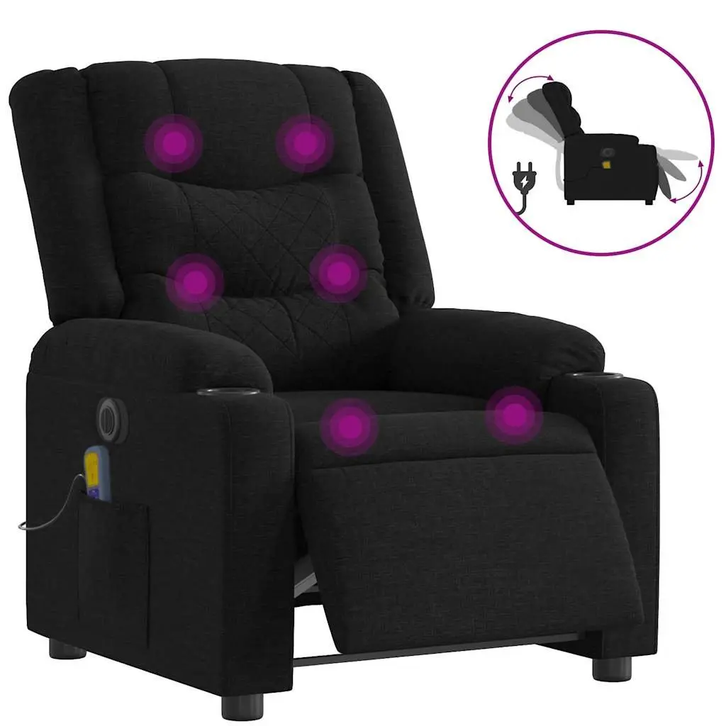 Electric Massage Recliner Chair Motorized Adjustment 135 Degrees Black Fabric