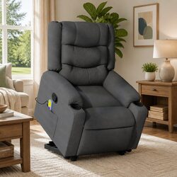 Stand Up Massage Recliner Chair Electric Power Lift Grey Fabric Armchair