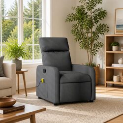 Massage Recliner Chair Grey Fabric Manual Recline Vibration Armchair Lounge