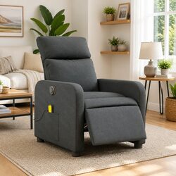 Electric Massage Recliner Chair Grey Fabric Armchair Vibration Recline Footrest