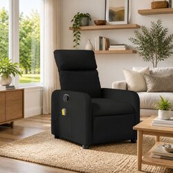 Massage Recliner Chair Black Faux Leather Manual Reclining 6 Massage Points