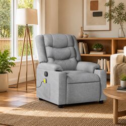 Massage Recliner Chair Manual Reclining Armchair with Vibration Grey Fabric