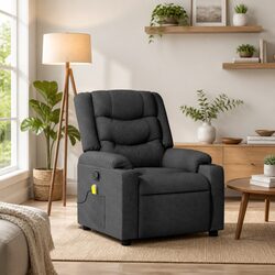 Massage Recliner Chair Dark Grey Fabric Manual Reclining Armchair Cup Holders