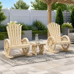 3 Piece Garden Lounge Set Solid Wood Fir Adirondack Rocking Chair Coffee Table