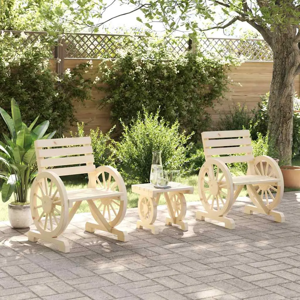 3 Piece Adirondack Chair Garden Lounge Set Solid Fir Wood Brown