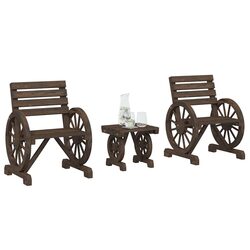 3 Piece Garden Lounge Set Adirondack Chair Outdoor Furniture Brown Wood