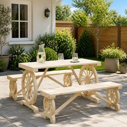 3 Piece Garden Dining Set Solid Fir Wood Outdoor Table Chairs Brown Furniture