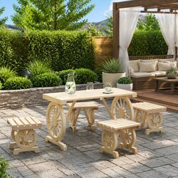 Garden Dining Set 5 Piece Brown Solid Wood Fir Outdoor Furniture Table Chairs
