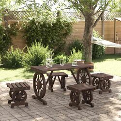 Outdoor Dining Set 5 Piece Garden Table Chairs Solid Fir Wood Brown Furniture