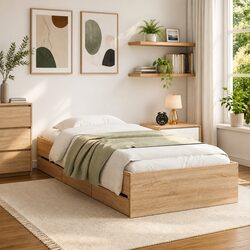 Bed Frame with Storage Drawers Sonoma Oak 90x190 cm Slatted Base Bedroom