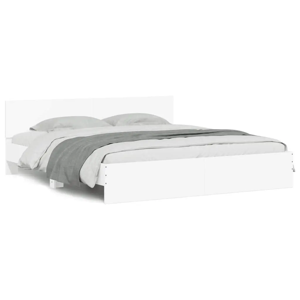Bed Frame White Slatted Base 183x203 cm with Headboard