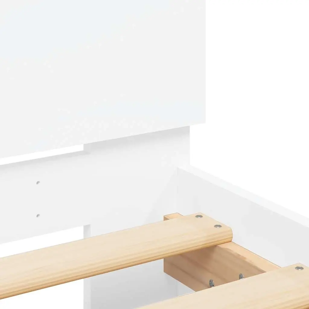 Bed Frame White Slatted Base 183x203 cm with Headboard