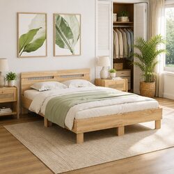 Bed Frame with RGB LED Lights Sonoma Oak Brown Bedroom Furniture 135x190cm Slats