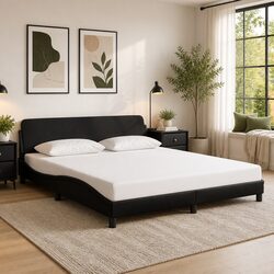 King Bed Frame 180x200 cm Black Faux Leather Headboard Bedroom Furniture