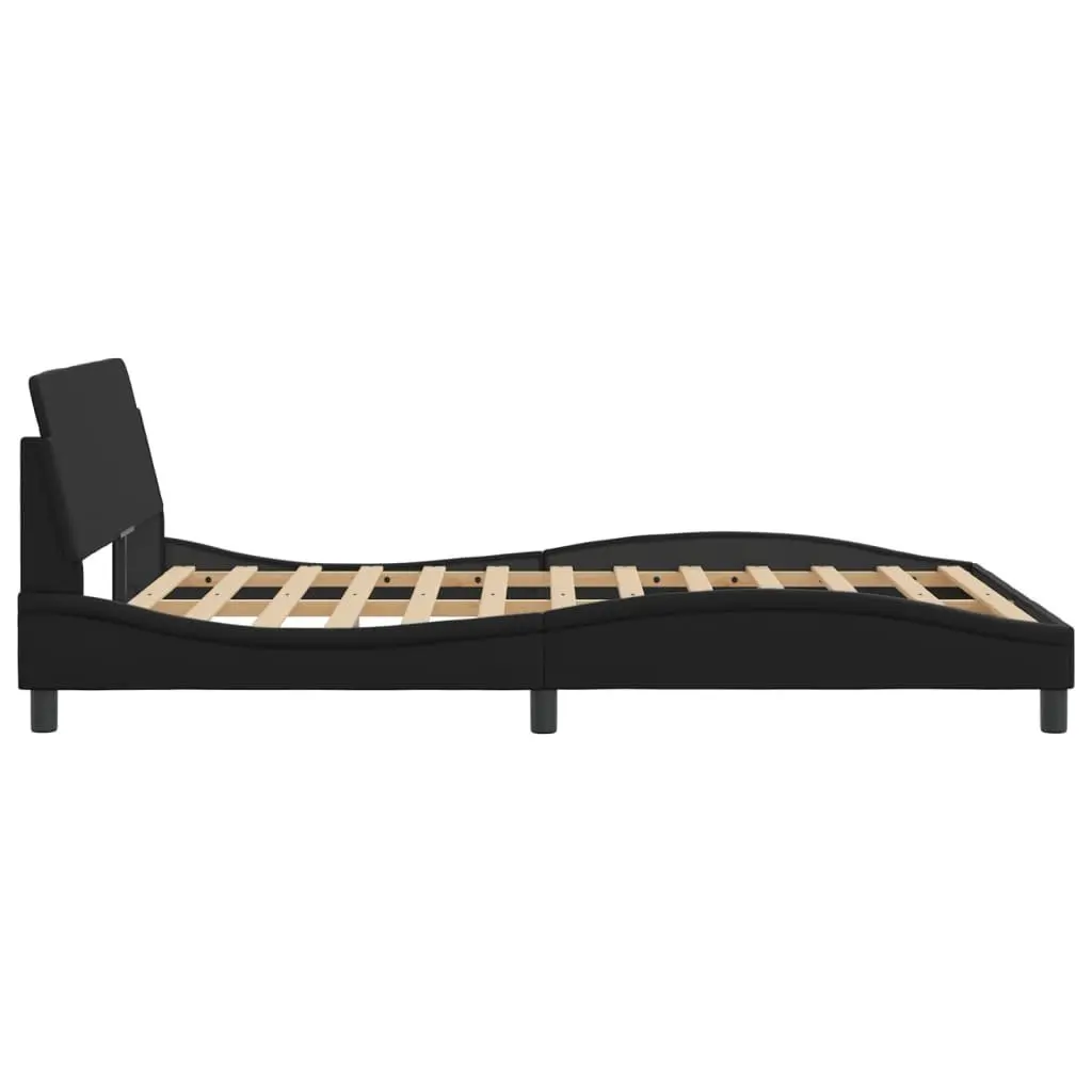 Double Bed Frame Black 137x190 cm Faux Leather Headboard Bedroom Furniture
