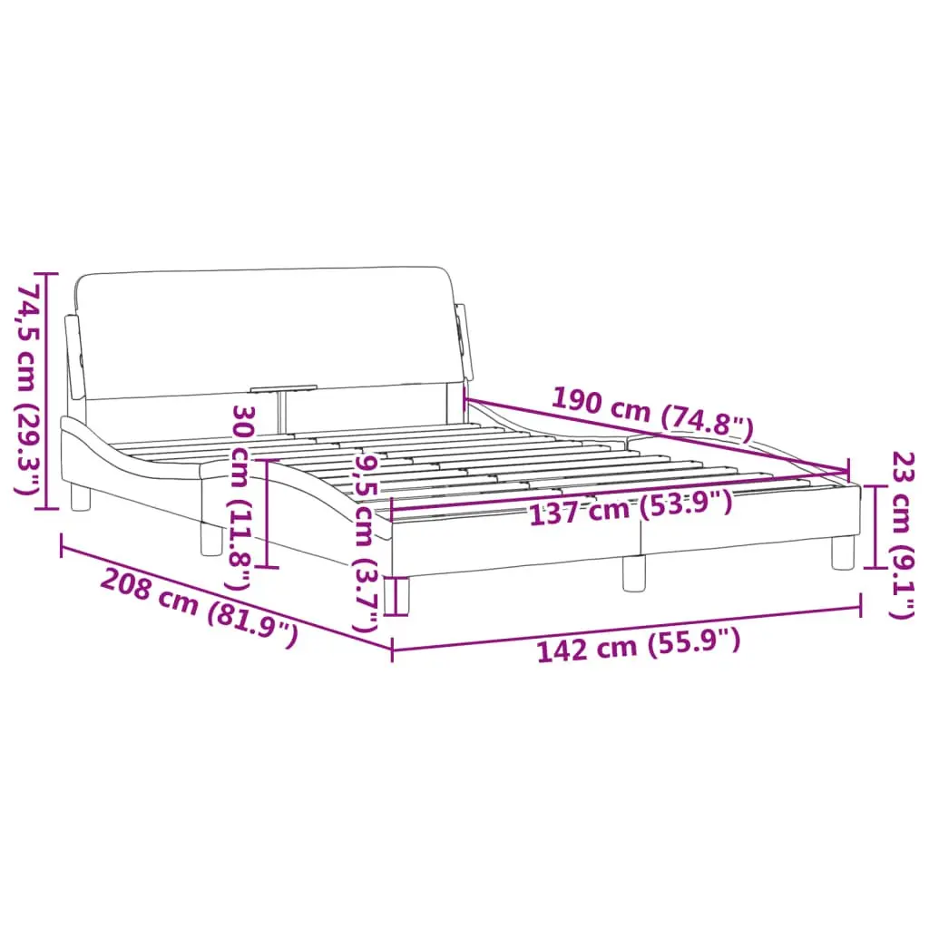 Double Bed Frame Black 137x190 cm Faux Leather Headboard Bedroom Furniture
