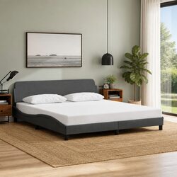 Queen Bed Frame Grey Fabric Headboard Sturdy Legs Bedroom Furniture Modern