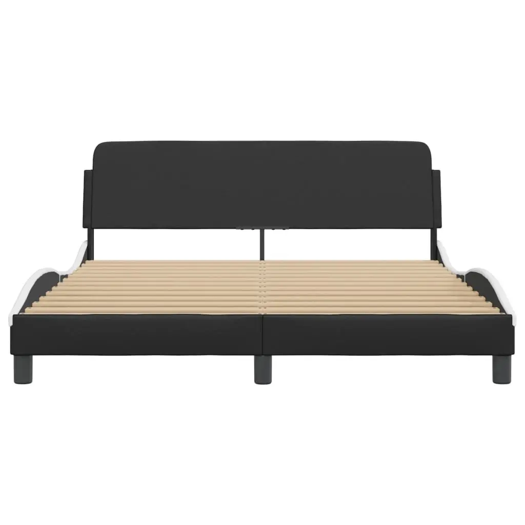 Queen Bed Frame Faux Leather Upholstered Headboard 152x203cm Black
