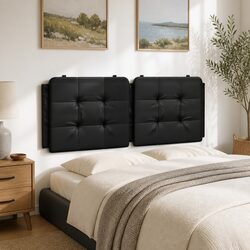 Headboard Cushion Wall Mounted Bed Pillow Black Upholstered Faux Leather 137cm