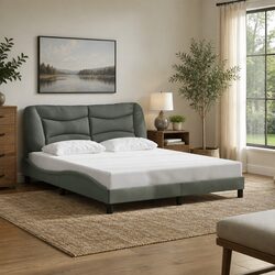Queen Bed Frame Grey Fabric Headboard Bedroom Furniture 152x203cm Upholstered